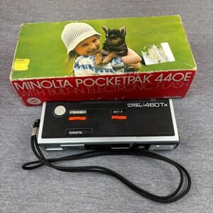 Minolta Pocket Autopak 460Tx 35mm Camera Built In Flash With Box